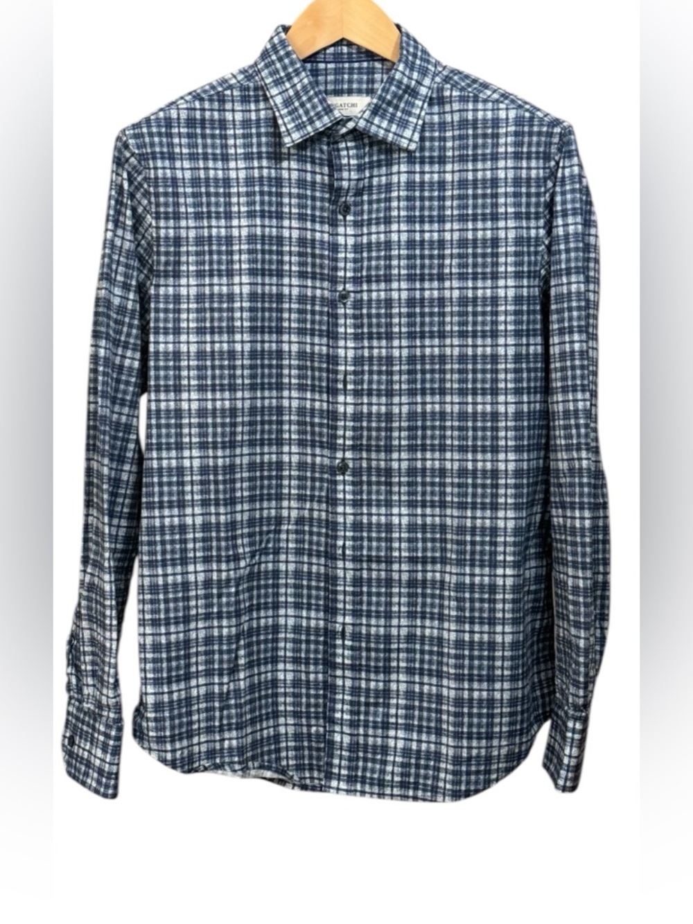 BUGATCHI Shaped Fit Comfort Stretch Plaid Shirt - Dusty Blue - M